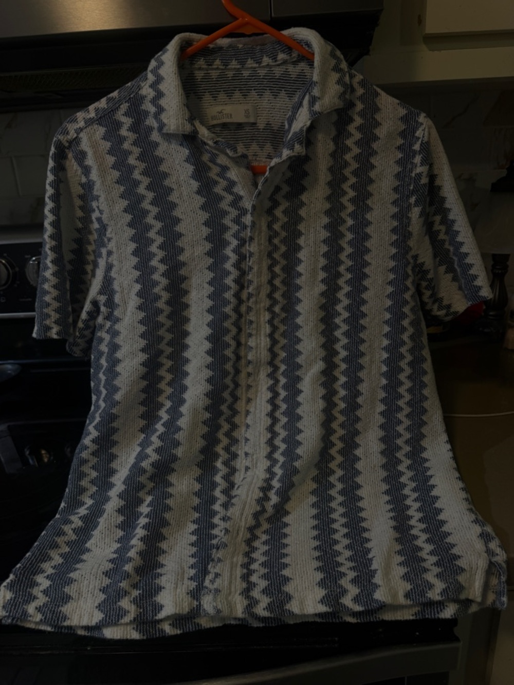 Hollister Blue & White Textured Short Sleeve Knit Polo